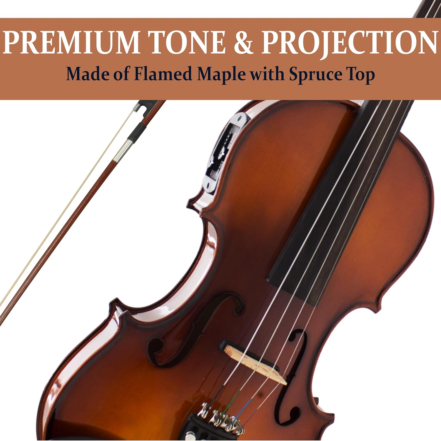 Cecilio 4/4 Full Size Acoustic & Electric Violin for Beginners & Professionals, Hand-Carved Solid Spruce Top, Ebony Fine Tuners, Full Set with Case, Bow, Rosin & AUX Cable (Metallic Black)