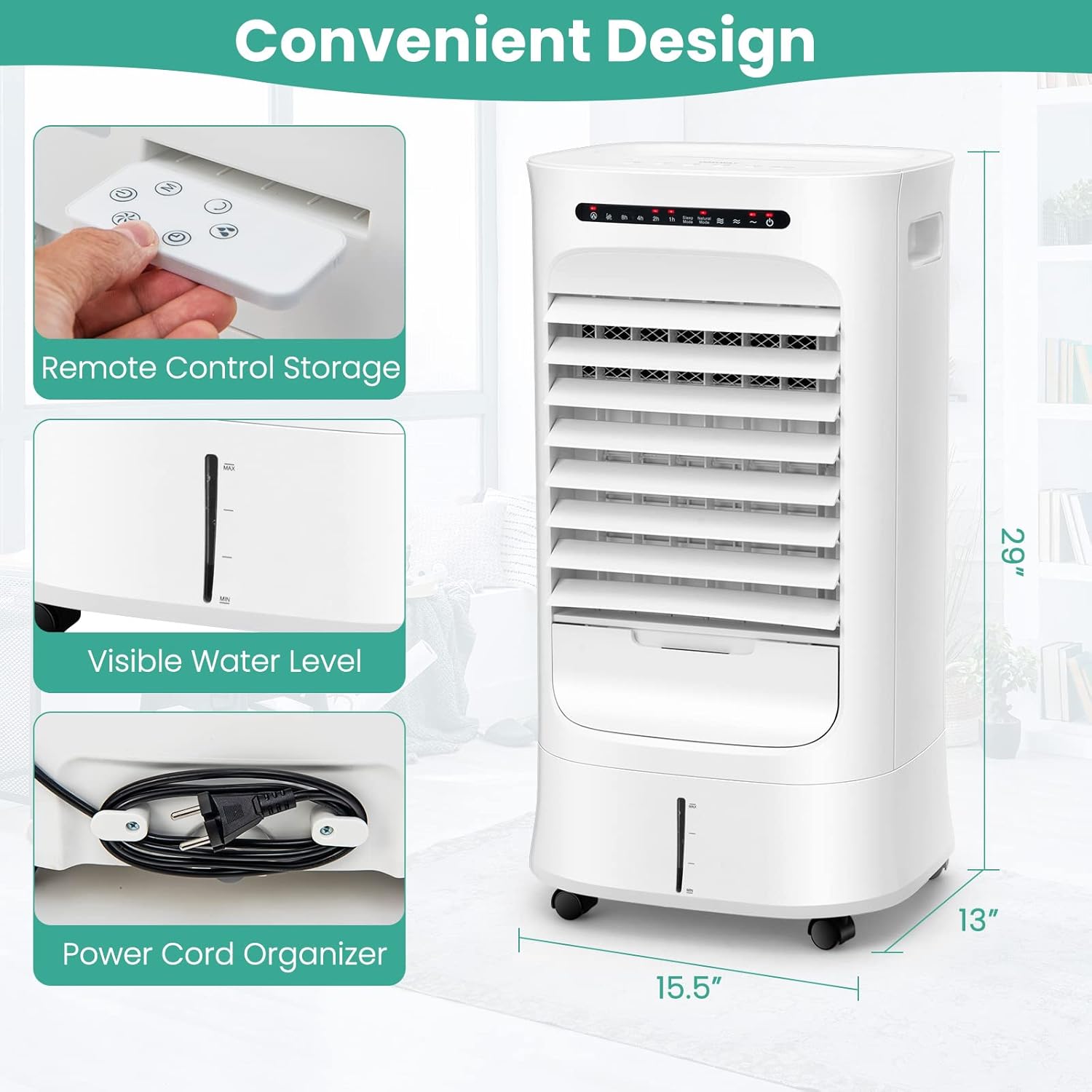 PETSITE Portable Air Conditioner Windowless, Evaporative Cooler Fan with Remote Control, 15H Timer, 2 Ice Packs, 2.6 Gal Water Tank, Personal Swamp Cooler for Bedroom Home Office