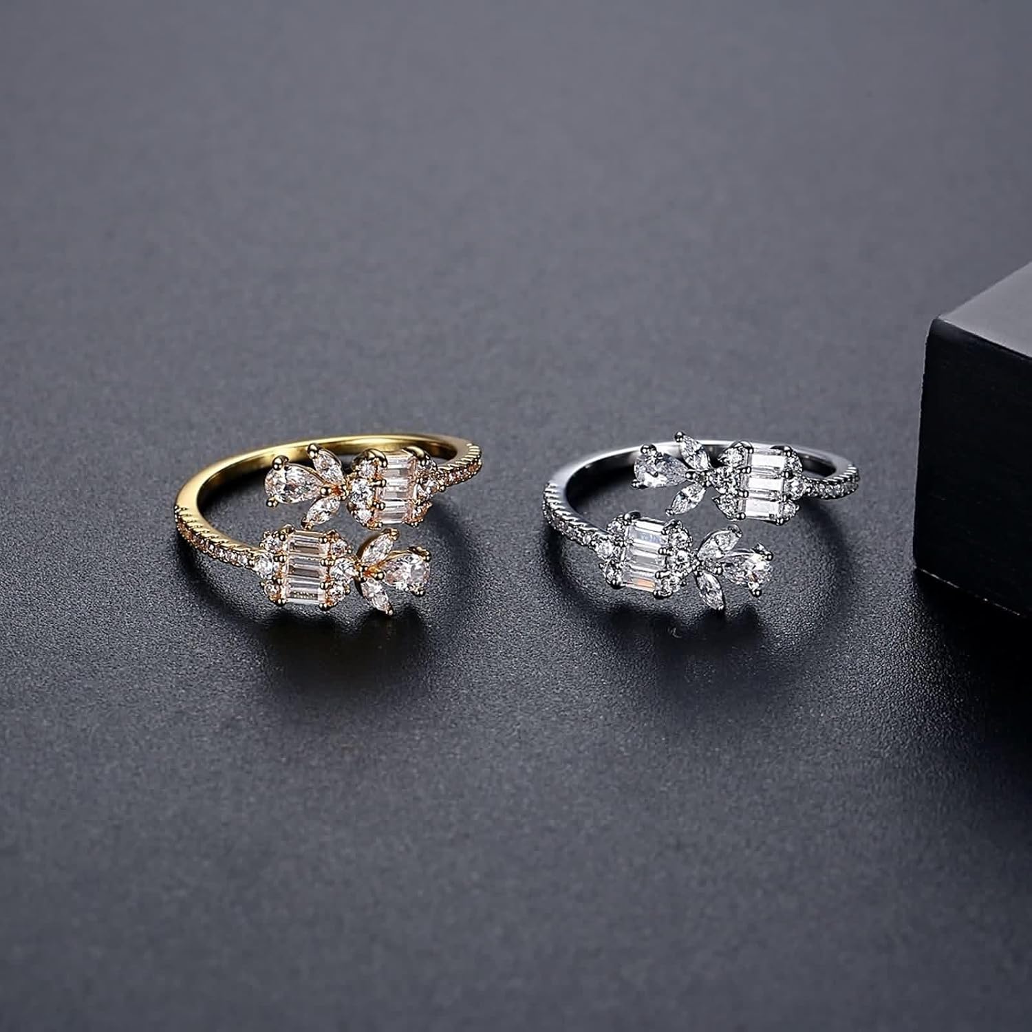 Wedding Band for Women Flower, Vintage Engagement Rings Moissanite Jewelry 18K Yellow Gold