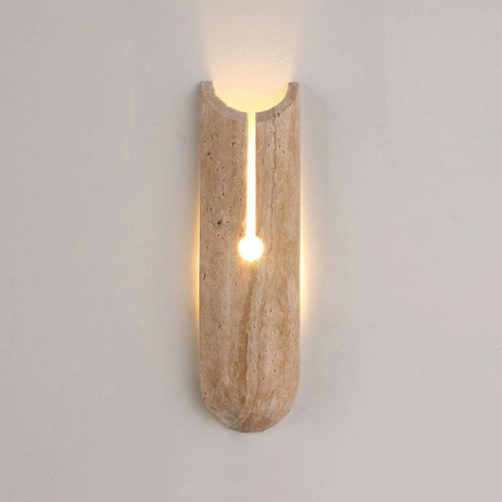 Creative Wall Mount Light Fixture E27 Corner Light Beige Travertine Hollow Lampshade Bathroom Indoor Sconce Lighting Farmhouse Wall Lighting for Hallway Living Room House Entryway