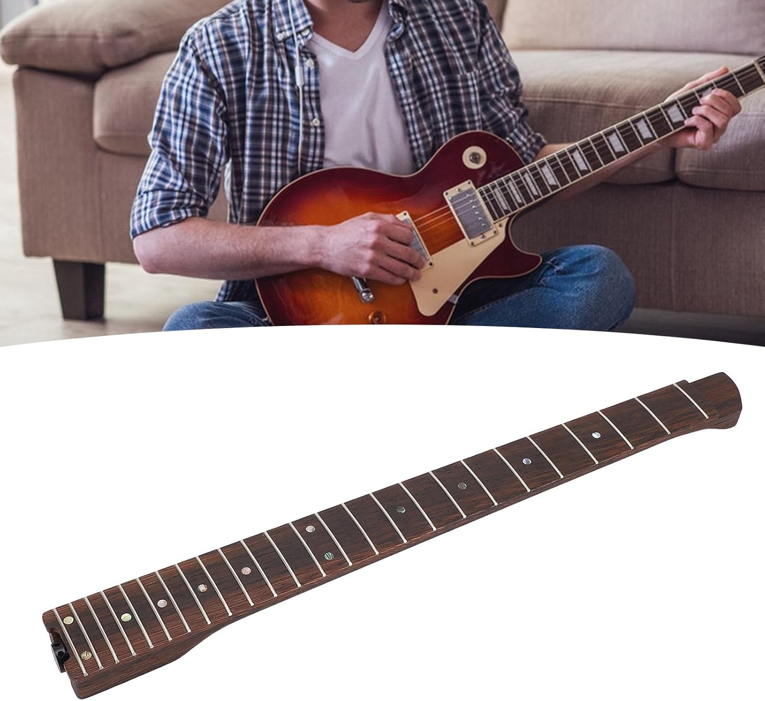 25 Fret Electric Guitar Neck, Maple Wood Fingerboard 14 inch Radius with Bolt On Design for Various Playing Styles, Electric Guitar Neck DIY Replacement with 25 1/2in Scale Length