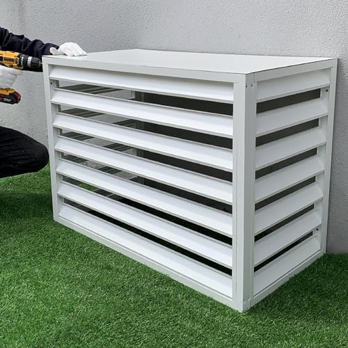 Outdoor Window Privacy Screen Aluminum Protective Cover, Air Conditioner Cover for Outside Units, Air Conditioning Cover Trash Can Enclosure Flower Stand for Patio Lawn (Color : Wh