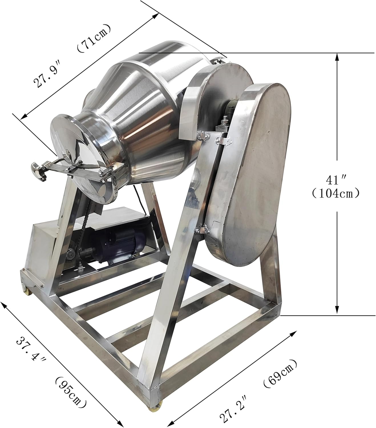 Dry Powder Mixer Drum Mixer Drum Blender Mixing Machine Stainless Steel Butterfly Valve Type Discharge Port 30L 3KW 110V for Powdery Granular Materials