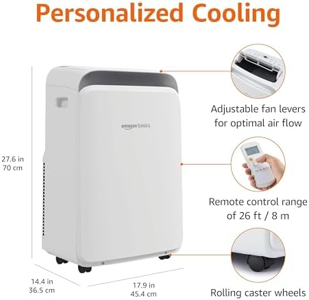 Amazon Basics 3-In-1 Portable Air Conditioner, 12000 BTU (ASHRAE), Cools Up to 550 Sqf, Portable AC with Cool/Dry (Dehumidifier)/Fan-Only Functions, Auto Mode, Sleep Mode, Timer, White
