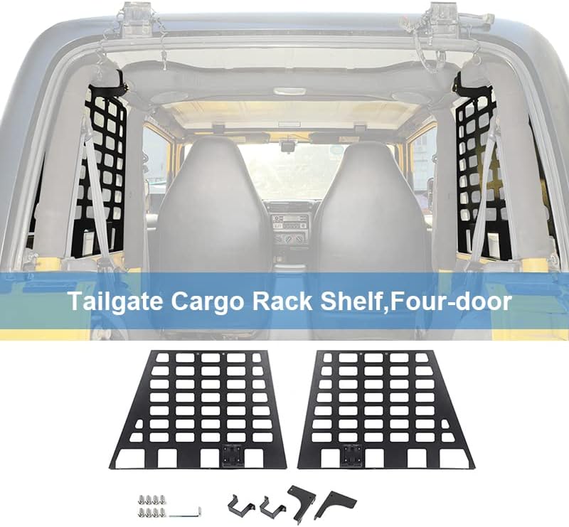 Linskip Hard Top Rear Window MOLLE Panels Compatible with 1997-2006 Jeep Wrangler TJ, Side Storage Racks for Jeep TJ 2Door, Trunk Cargo Carrier Tool Organizer for Jeep TJ Accessories(Pair, Black)