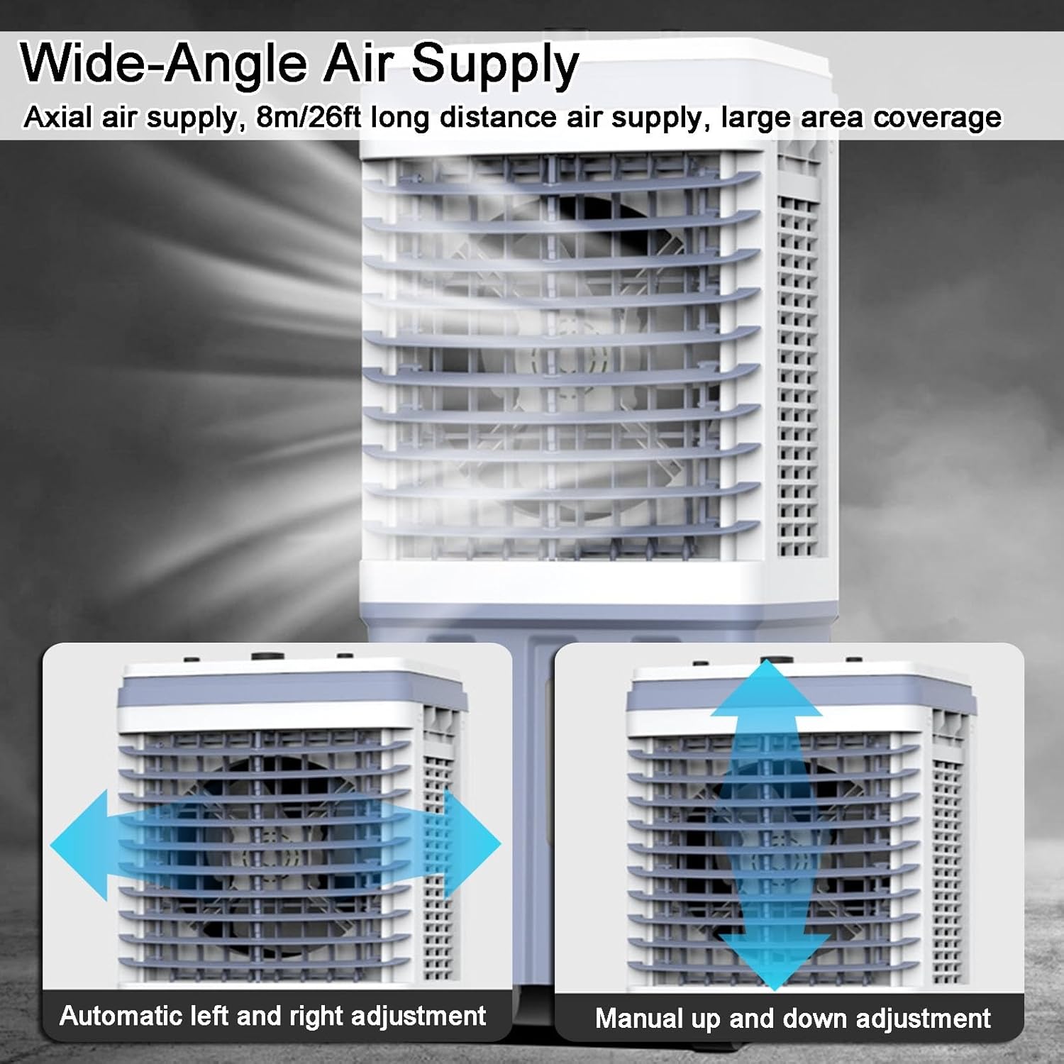 Swamp Cooler Air Conditioner, Portable Evaporative Air Cooler with 3 Speeds, Portable Ac with 5.5 Gal Tank for Patio Garage Commercial