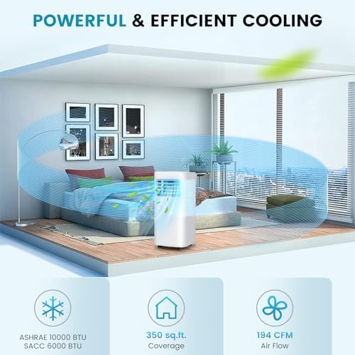 ARLIME Portable Air Conditioner 10000 BTU, 3 in 1 AC Unit, Fan & Dehumidifier for Rooms up to 350 Sq FT, Quiet AC w/Sleep Mode, Timer, LED Display, Remote Control & Window Kit