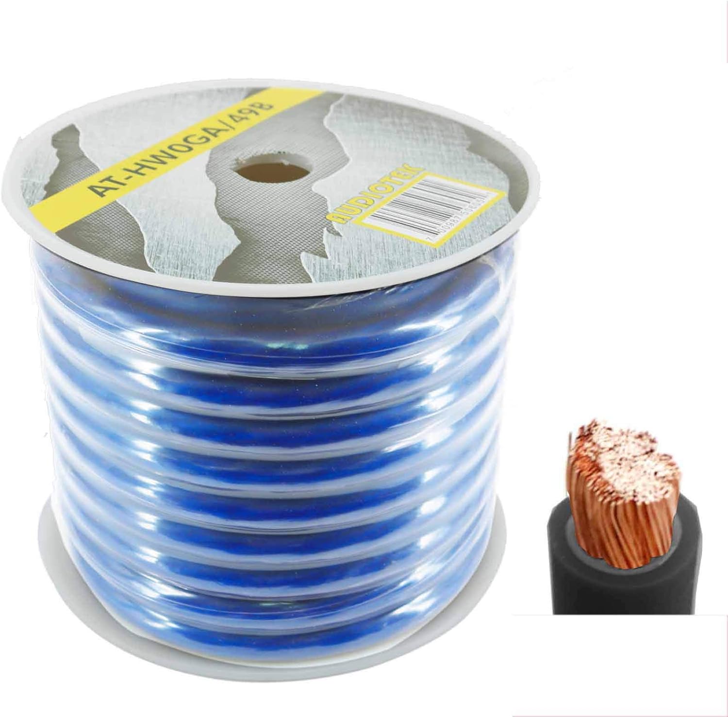 Audiotek 0 Gauge Amplifier Power/Ground Wire for Professional Speaker 1/0 Ga Amp Cable, 49 Feet Blue Heavy Duty with Flexible Rubber Outer Jacket