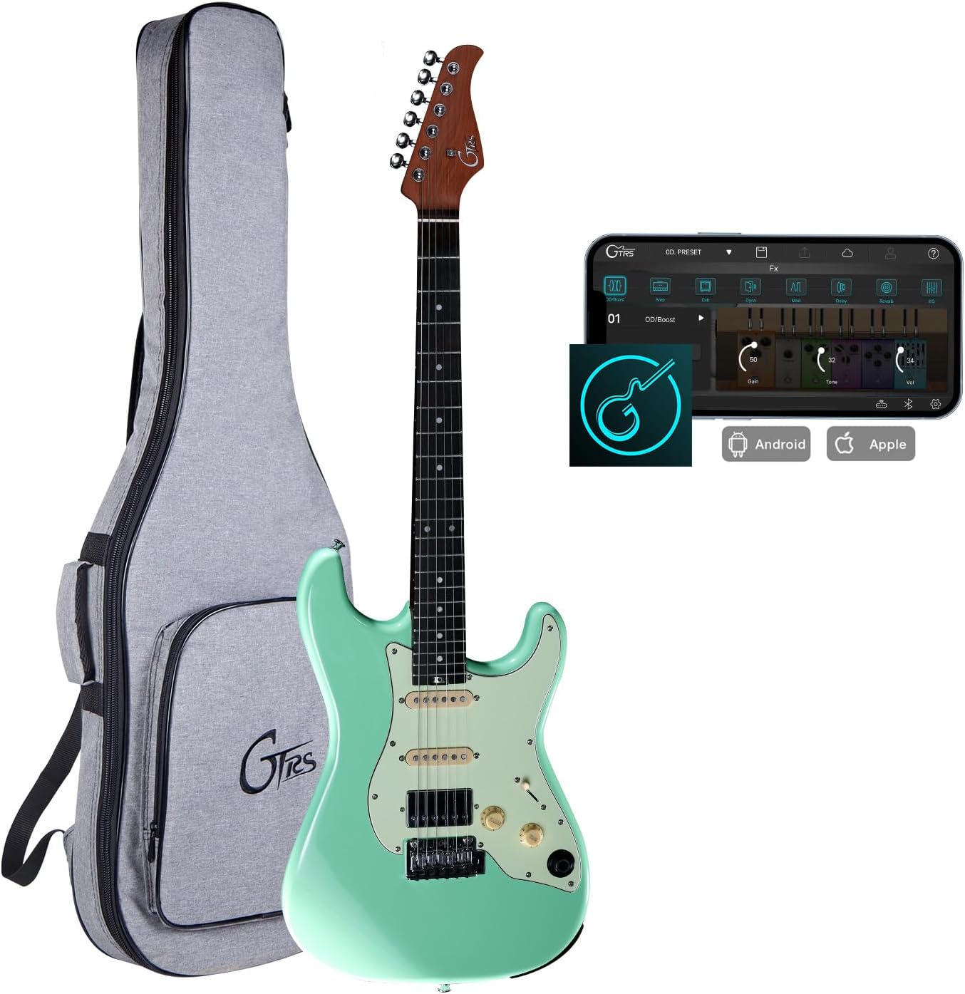 GTRS S800 Smart Electric Guitar Kit with Effects System, HHS Pickup, Loop Drum Machine, 12 Hours Battery Life, Rosewood Fretboard Glossy Paint for Beginner, Professional Player, Performance
