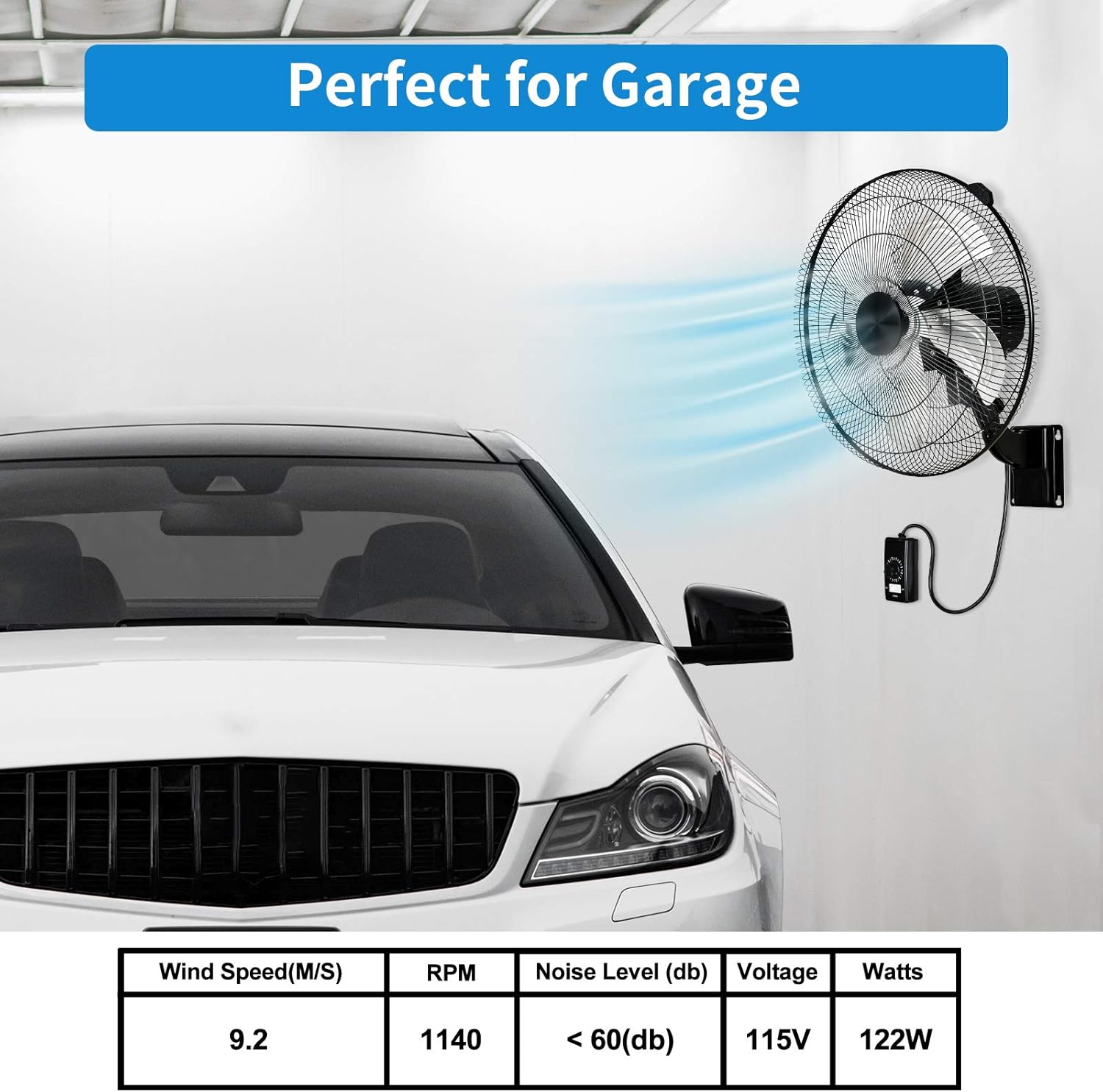 Simple Deluxe 18-Inch Metal Wall Mount Fan, Max 4200 CFM Corner & Outdoor Patio Fan, 5-Speed High Velocity Airflow, 90° Oscillation, Adjustable Tilt, for Home or Commercial Use, Black