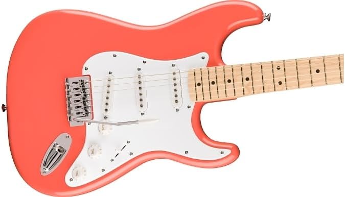Squier by Fender Limited Edition Sonic® Stratocaster® Electric Guitar, Maple Fingerboard, White Pickguard, Tahitian Coral
