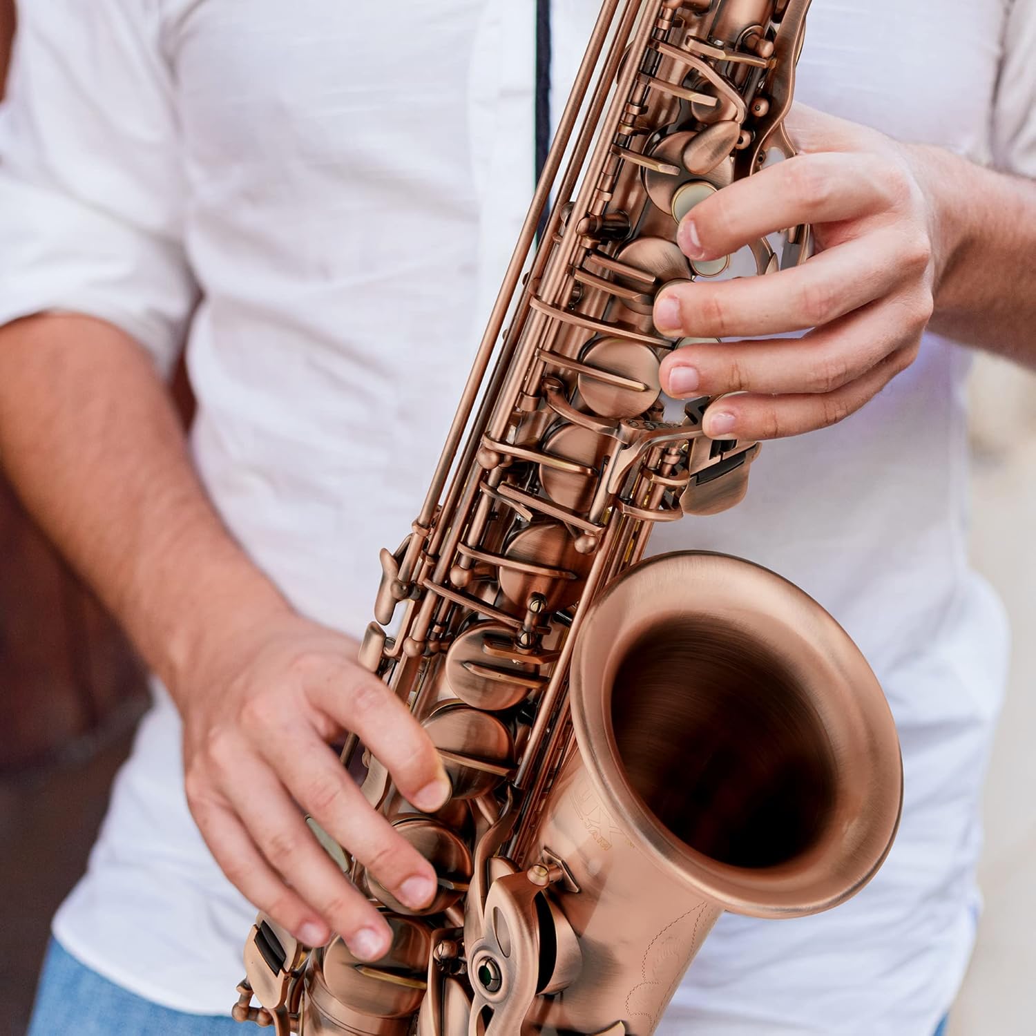 Alto Saxophone E Flat Brass Sax Kit, Professional Sound, Complete Accessories, Ideal for All Players, Includes Hard Case, 10 Extra Reeds, Strap, Gloves, Cleaning Kit & More, Antique Red Finish