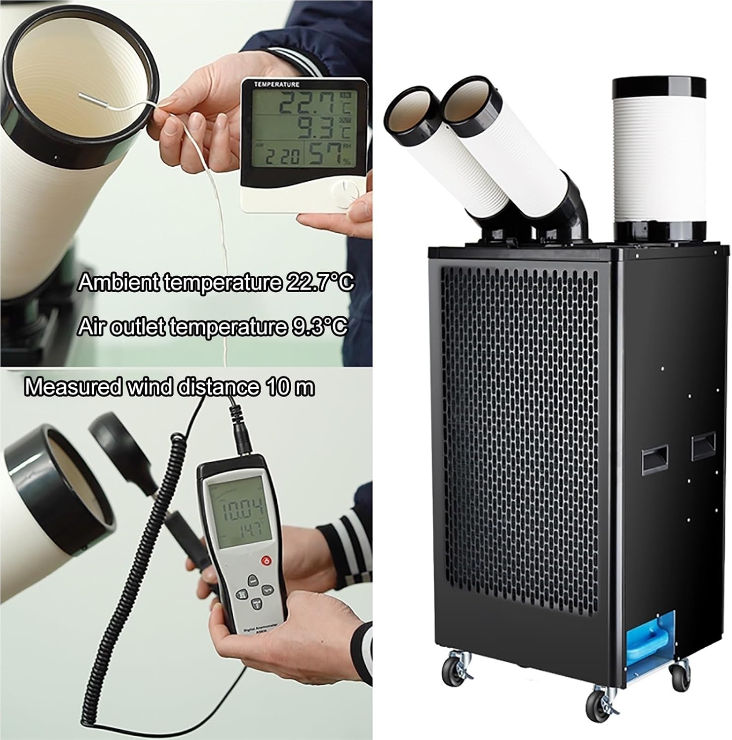 Industrial Portable Spot Air Conditioner – Mobile Commercial Cooling Unit with Water Tank, 220V, Adjustable Air Ducts for Outdoor Events, Factory, Workshop(58cm)