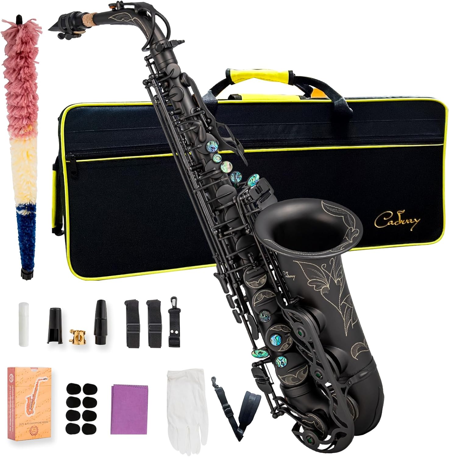 Alto Saxophone Eb beginner Saxophone includes brush canvas suitcase glove whistle piece cork plaster wipe cloth neck strap and other accessories (Black nickel scrub)