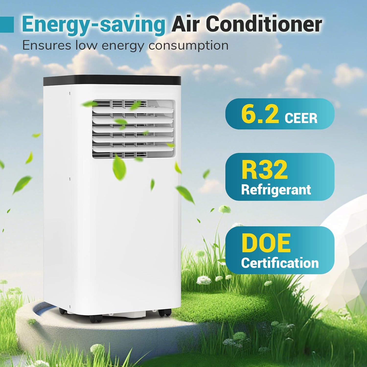 DORTALA Portable Air Conditioner 8000 BTU, 3-in-1 Portable AC with Remote Control, Dehumidifier, 24H Timer, Window Kit for 350 Sq.FT Apartment, Bedroom