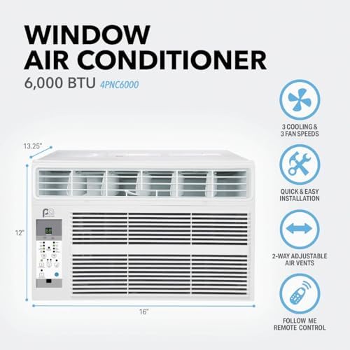 Perfect Aire PAC6000 6000BTU Window Air-Conditioner for Room Size 15.5' x 16', 250 Sq Ft