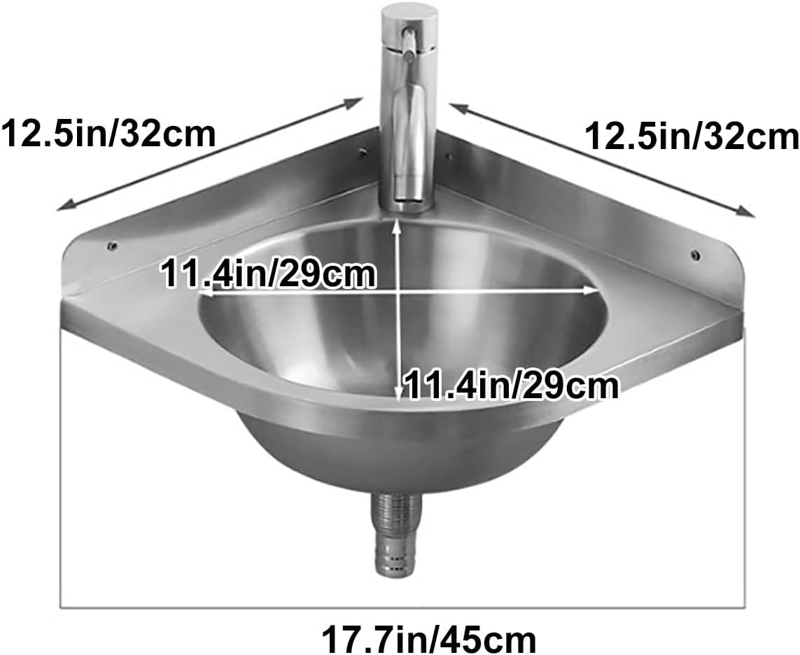 Compact Triangular Stainless Steel Wall Mount Corner Sink 12.5