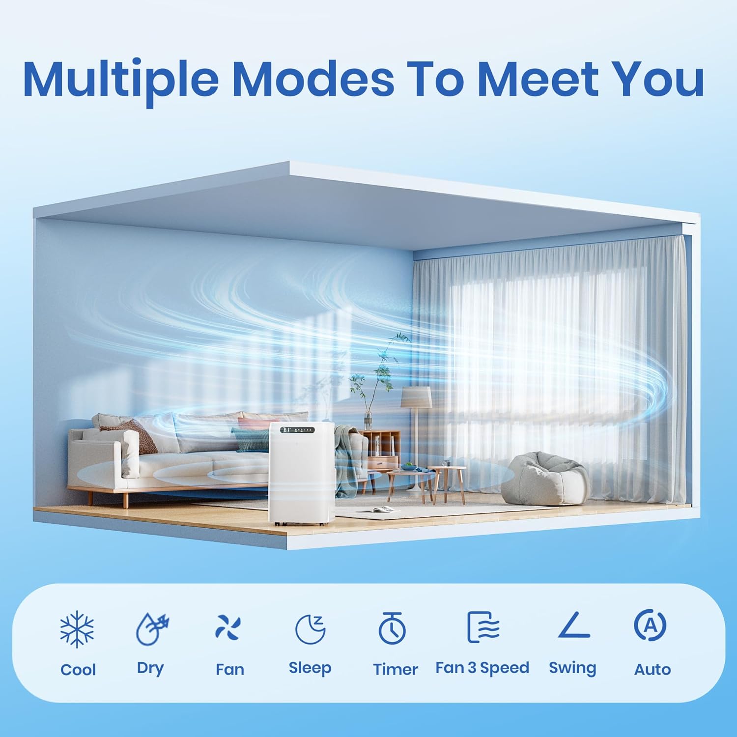 14000 BTU Portable Air Conditioners for Room Cooling up to 700 Sq. Ft, 3-IN-1 Quiet Portable AC Unit with Dehumidifier Fan, Remote Control, Smart Sleep Mode, 24H Timer, Windows Kit Included