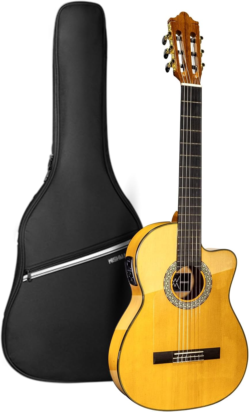 Wishmade Flamenco Guitar - 39 Inch Electric Classical Nylon String Guitar for Beginner Adults with Gig Bag