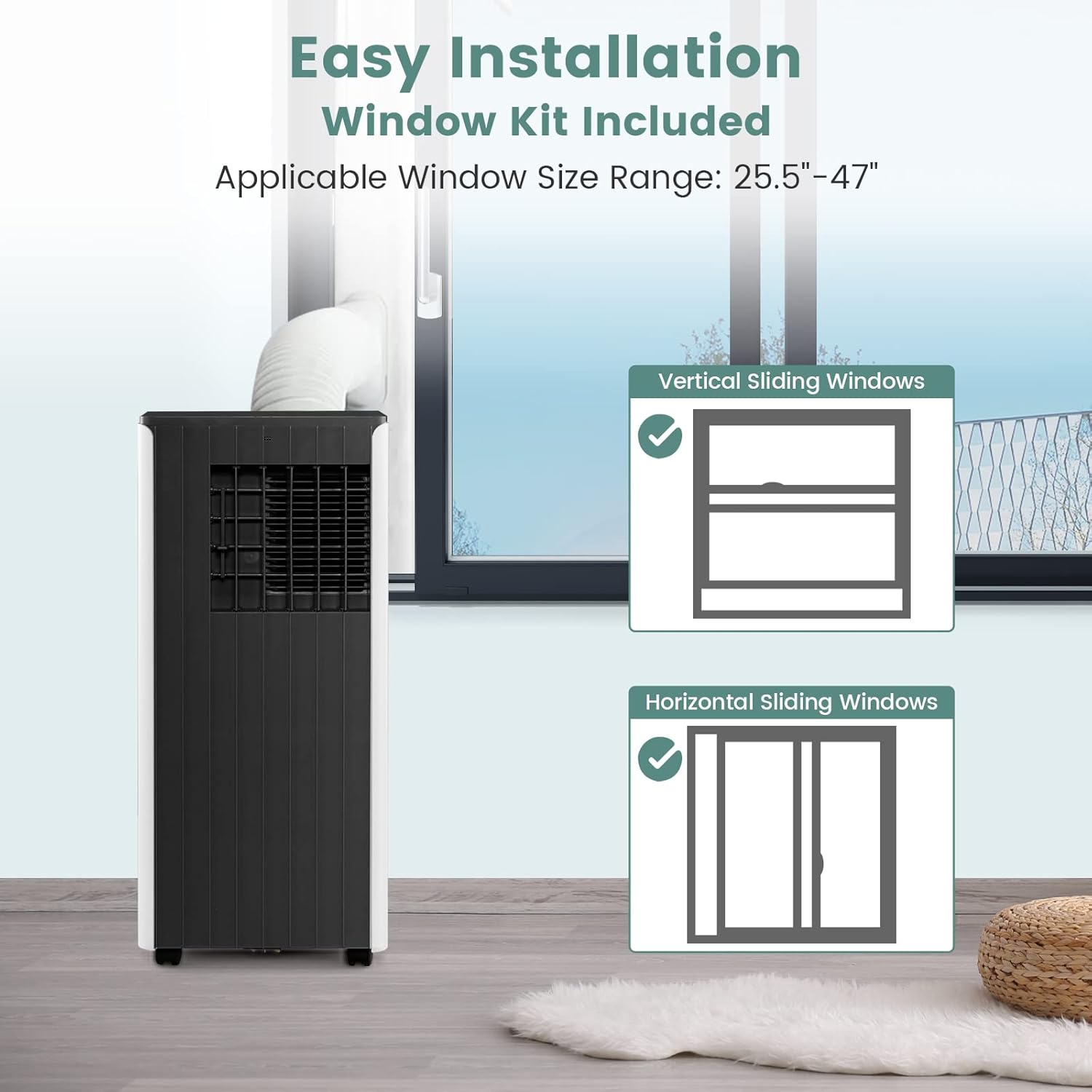 COSTWAY 10000 BTU Portable Air Conditioner, 3-in-1 AC Unit with Dehumidifier & Smart Sleep Mode, 24H Timer & Remote Control, Cools Rooms up to 350 Sq.Ft, Window Kit Included (White + Black)