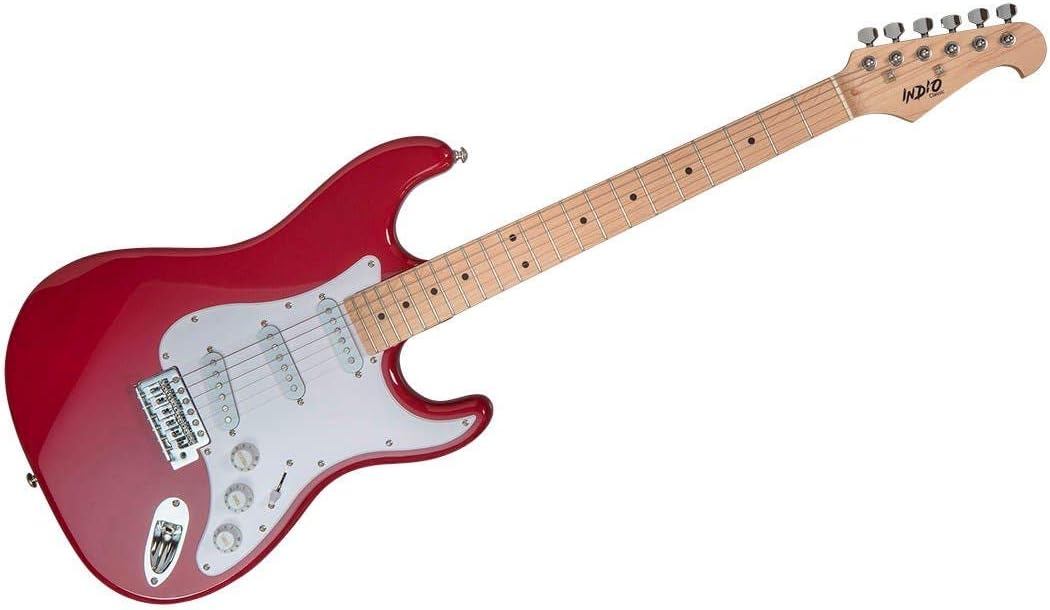 Monoprice Cali Classic Electric Guitar - Wine Red, 6 Strings, Double-Cutaway Solid Body, Right Handed, SSS Pickups, Full-Range Tone, With Gig Bag, Perfect for Beginners - Indio Series