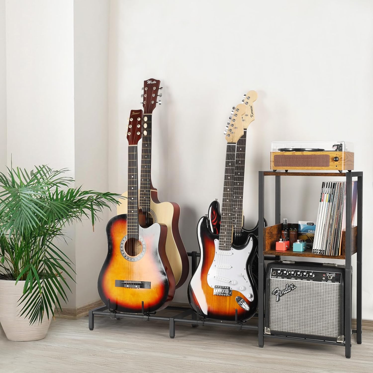 Bikoney Guitar Stand 4 Guitars Holder for Acoustic, Electric Guitar, Bass, Guitar Rack Adjustable for Multiple Guitars, Guitar Accessories Gifts for Men, Guitar Stands Holder Floor Display