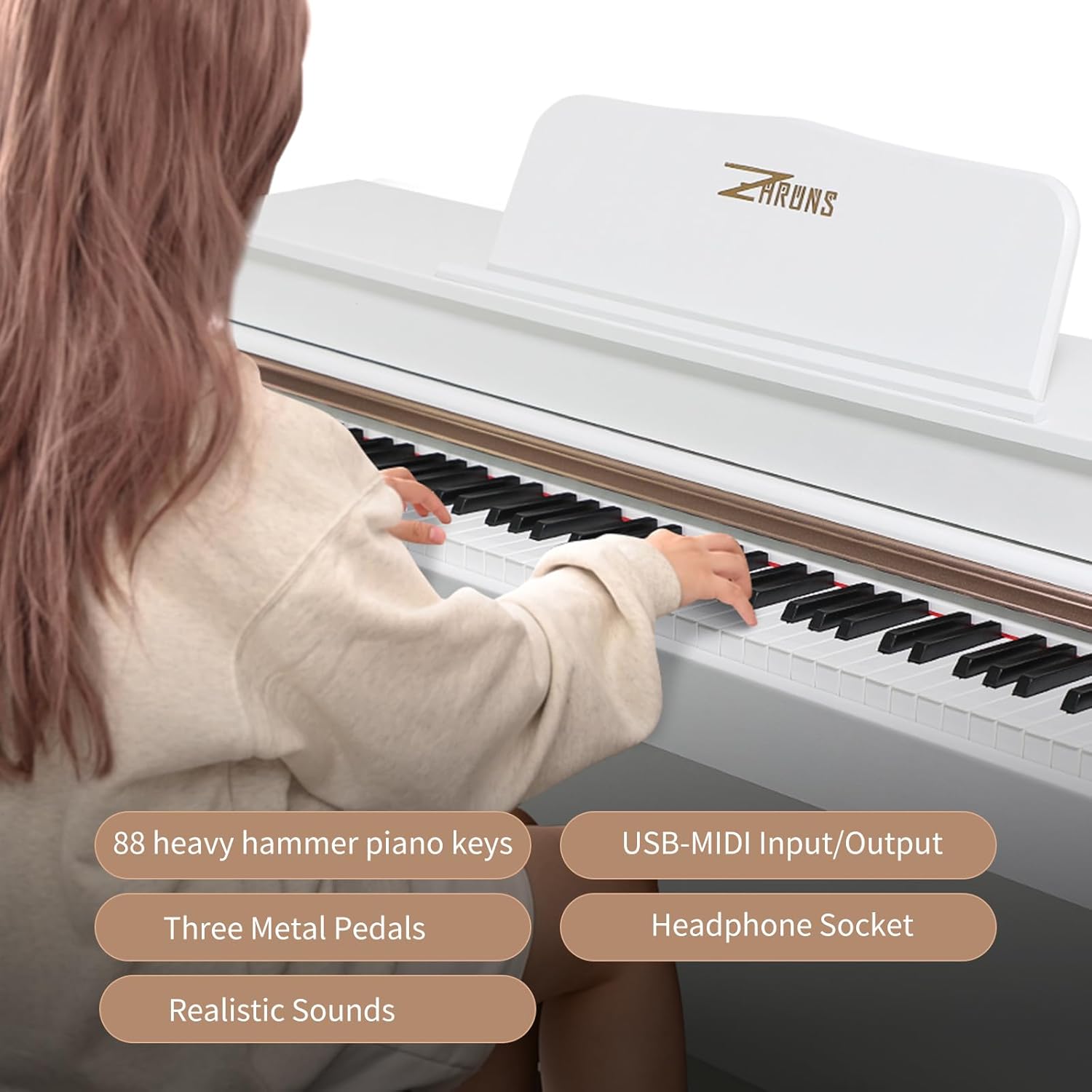 ZHRUNS Digital Piano, 88 Key Full Weighted Keyboard Piano