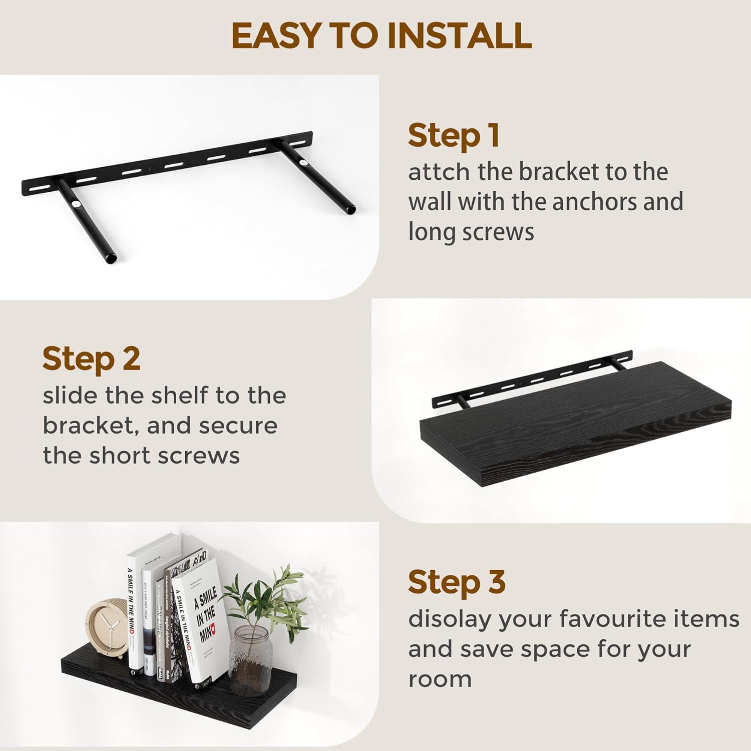 Fun Memories Floating Shelves for Wall, 36 x 9.3 Large Floating Shelf Wall Mounted Set of 2, Rustic Wood Shelves for Bathroom, Kitchen, Living, Heavy-Duty Storage Deep Shelf for Books, Decor, Black