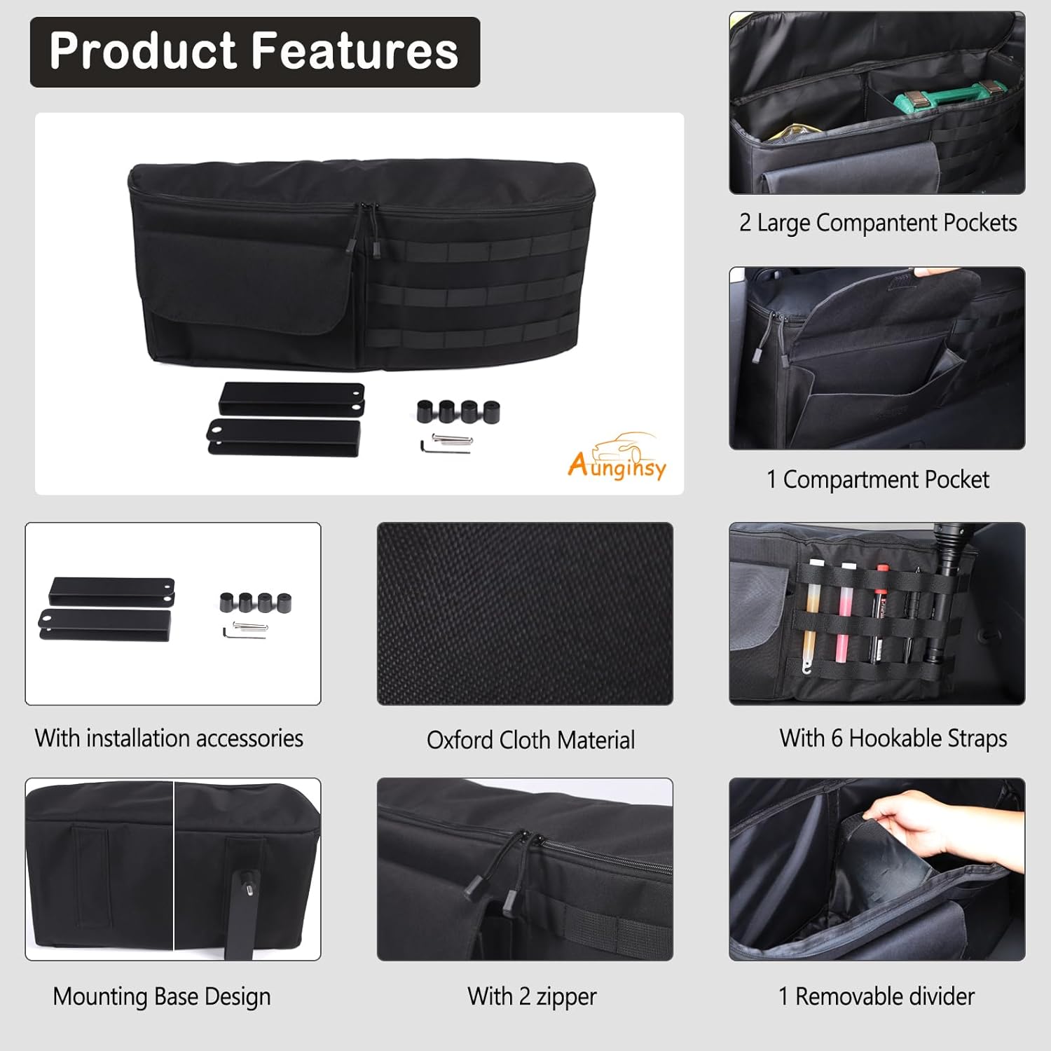 Aunginsy Car Trunk Organizer Compatible with Toyota FJ Cruiser 2007-2021 Car Trunk Storage Box Backseat Hanging Organizer Rear Left Storage Bag Organizer Multi-Compartment Oxford Cloth Accessories