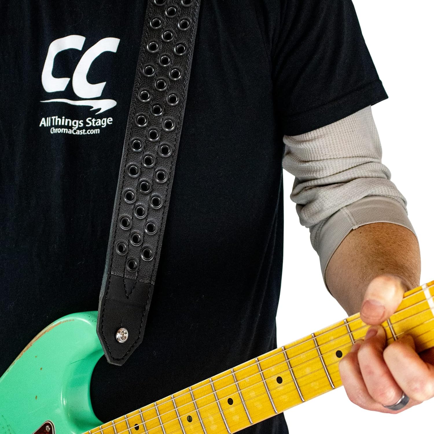 Sawtooth Lunar Halo 2” Wide Leather Guitar Strap Hand Crafted in The U.S.A. (ST