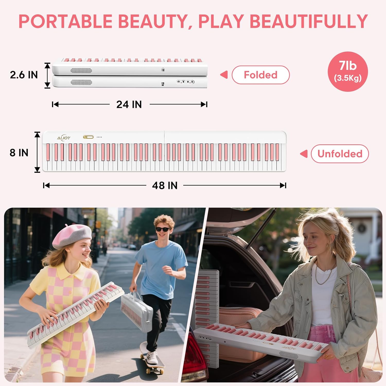 AiJoy 88 Key Split Keyboard Piano with Velocity Sensitive Keys– Magnetic Detachable, Portable & Ultralight, Full-size Travel Piano, USB-MIDI, Carry Case, Birthday Gift for Beginner (ASP-10M)