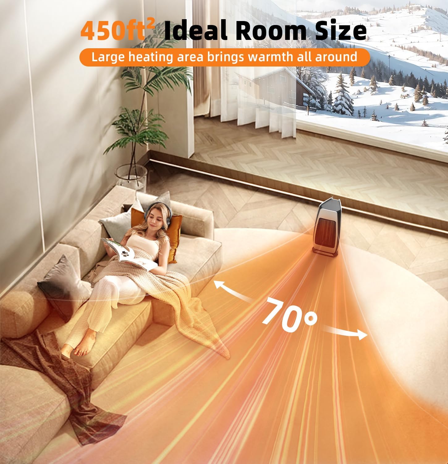 Infrared Space Heaters for Indoor Use, 1500W Electric & Portable Room Heaters with Thermostat, 4 Modes, 24H Timer, 70° Oscillating Electric Space Heater with Remote, Safe for Large Room Use