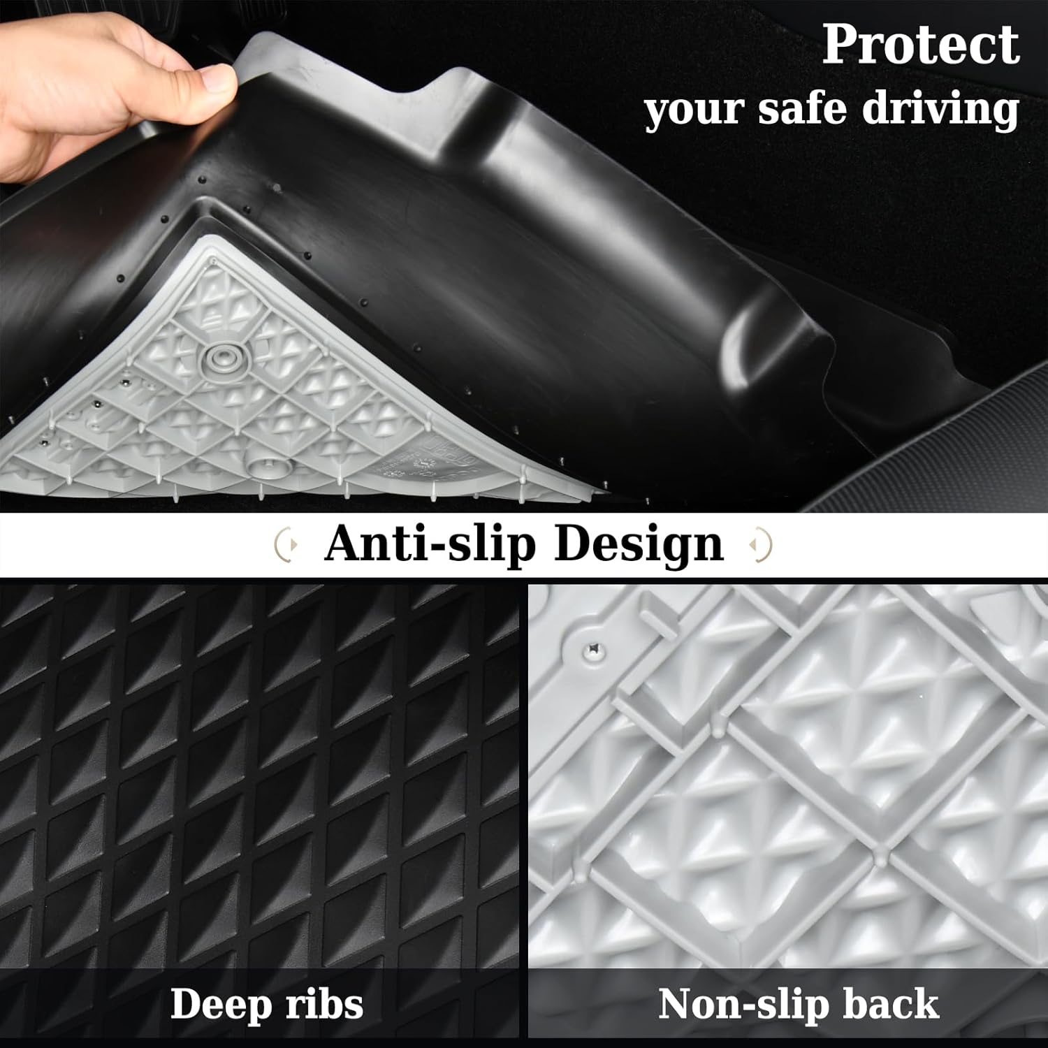 Coverado Tesla Model 3 Floor Mats 2024-2026, Custom Fit All Weather TPE Cargo Liner Floor Mats, Front and Rear Mats for 2024-2026 Tesla Model 3, Car Mats Trunk Tesla 3 Accessories (4 Pcs)