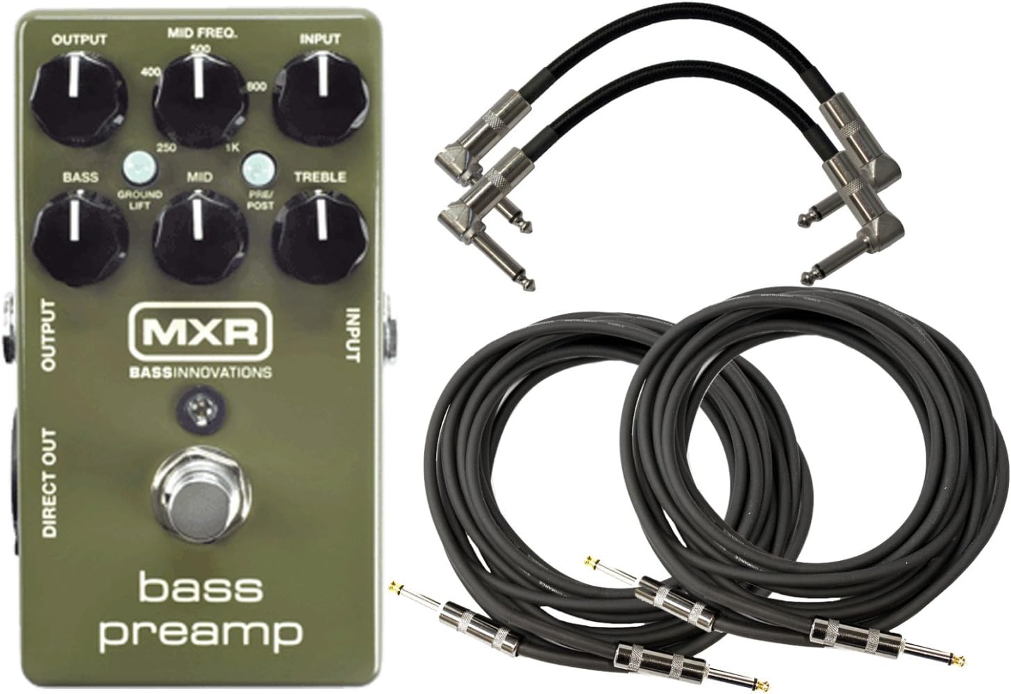 MXR M81 Bass Preamp Pedal Bundle with XLR Direct Out, 3 band EQ and Level Controls w/ 4 Cables