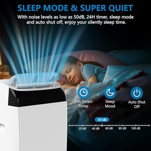 14000BTU Portable Air Conditioner with Sleep Mode, Built-in Dehumidifier and Adjustable 3-Speed Fan, Includes Remote Control and Window Kits, A/C for Rooms up to 750 Sq. Ft