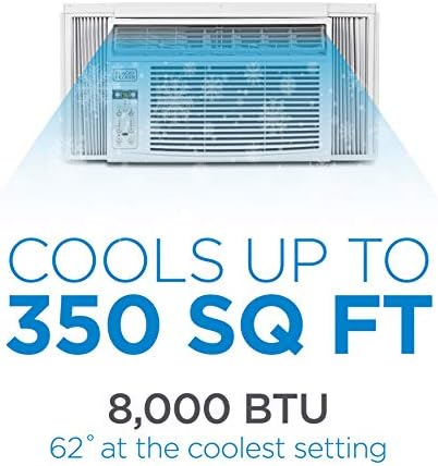 BLACK+DECKER Window Air Conditioner 8000 BTU, AC Window Unit Cools Up to 350 Square Feet, Window AC Unit with Remote Control, 3 Cooling Speeds and Fan Only Function, BD08WT6, White