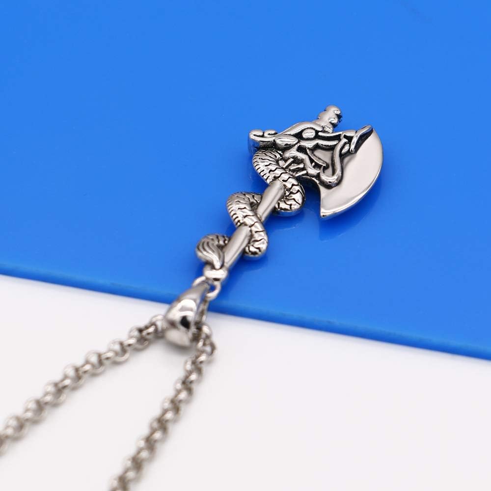 Dankadi Personalized Men's Charm Jewelry 925 Sterling Silver Necklace Vintage Style Dragon Shaped Axe Pendant Necklace 18''-28''O Chain Accessory Gift