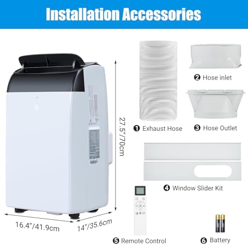 14000 BTU Portable Air Conditioner, 750 Sq. Ft Coverage, 3-In-1, Cooling, Dehumidifier & Fan, 52dB Quiet, 24H Timer, Remote Control, Compact Standing AC Unit for Home