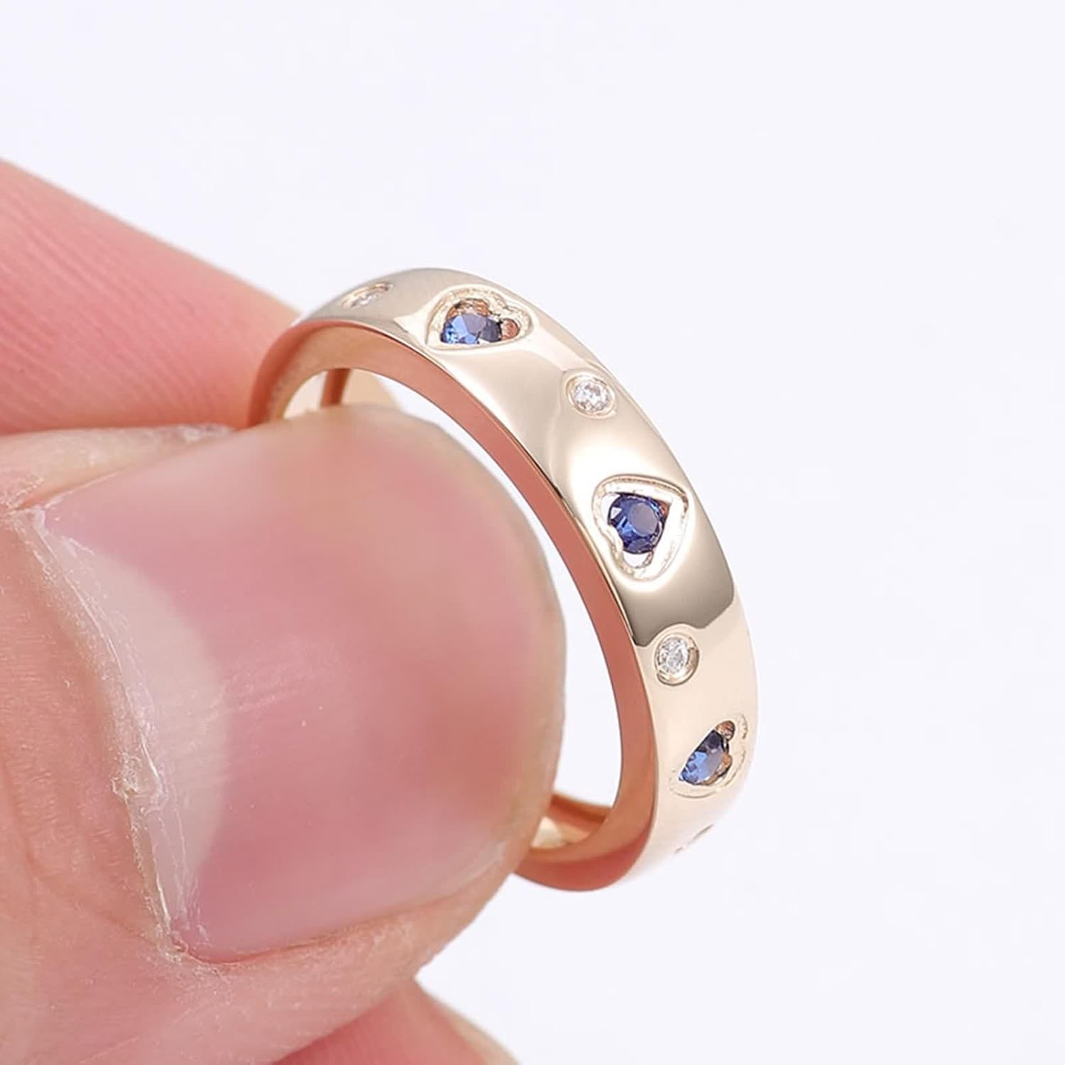 Heart Engagement Rings for Women, Promise Ring Lab Created Sapphire Band Yellow Gold Birthday Gift for Her