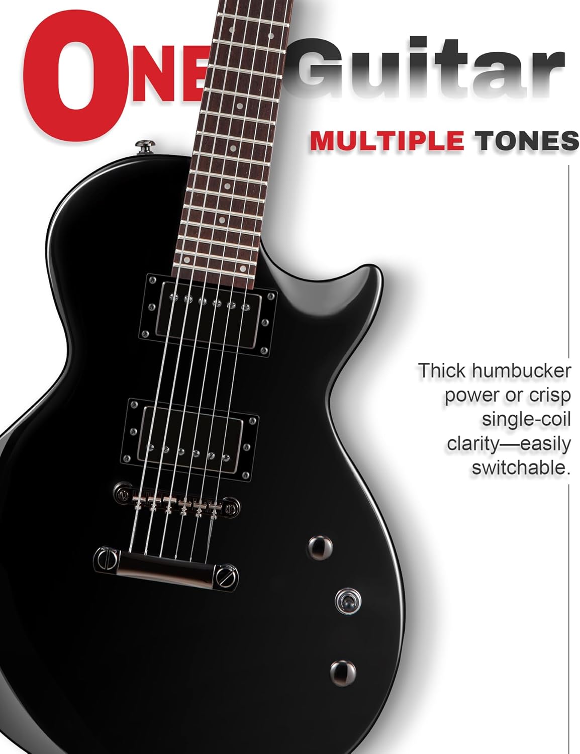 AKLOT 24-Fret Electric Guitar Kit – Single Cut (LP Style), Modern Playability with Coil-Split Humbucker Pickups, Essential Accessories Included, Phantom Black