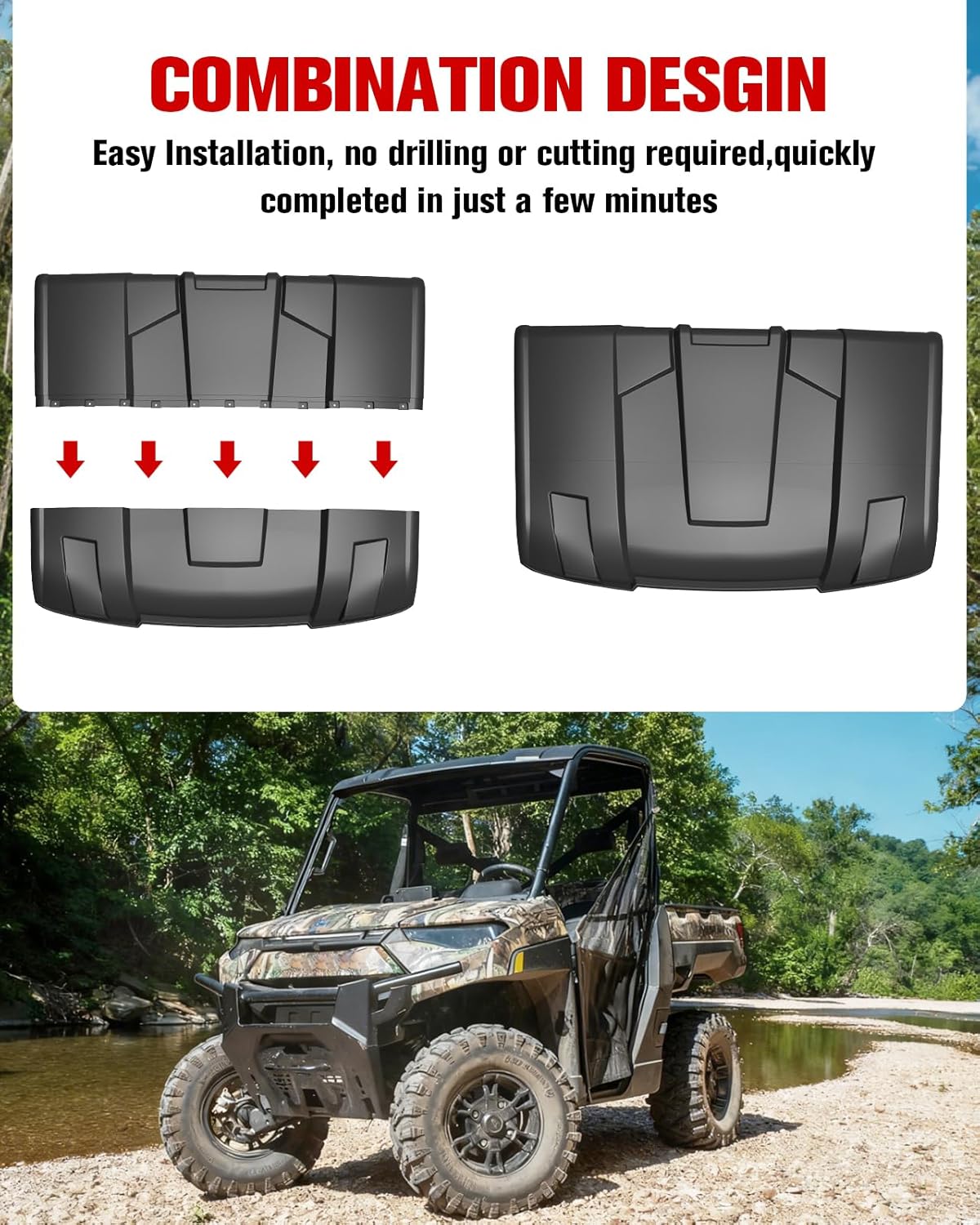 Sport Roof Top for Polaris Ranger XP 2013-2024 Accessories, 2-Piece Combination 2 door Hard Roof Sun Visor for Ranger XP 1000/900, Ranger 1000/570, Replace OEM# 2882911