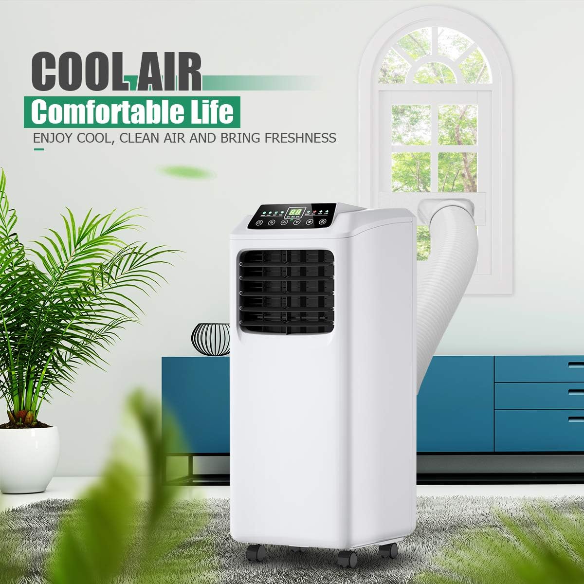 Portable Air Conditioner Easy-cool 3-in-1 Floor AC Unit with Dehumidifier,Fan Modes,Remote Control,Complete Window Mount Exhaust Kit for Rooms