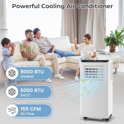 SIMOE Portable Air Conditioners 8000BTU, 3 Modes Portable AC with Remote & Touch Control, Smart Sleep Mode, Window Installation Kit, Cools up to 250 Sq.Ft., Air Conditioner Portable for Home/Office