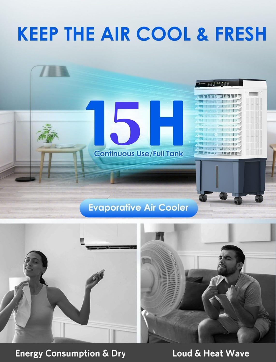 Air Choice Swamp Cooler, 1800 CFM Evaporative Air Cooler, 6 Ice Box & 5.3 Gal Water Tank, 110° Auto Swing, 3 Speeds, Large Remote, 12H Timer, 3-in-1 Portable Air Cooler Fan for Outdoor Bedroom Office