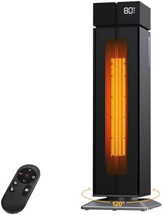 Space Heater Large Room, 25” Electric Room Heaters for Indoor Use with 120° Oscillation, 3 Heat Levels, 3 Modes, Multiple Safety Protections, 12H Timer, Black Ceramic Tower Heater for Bedroom