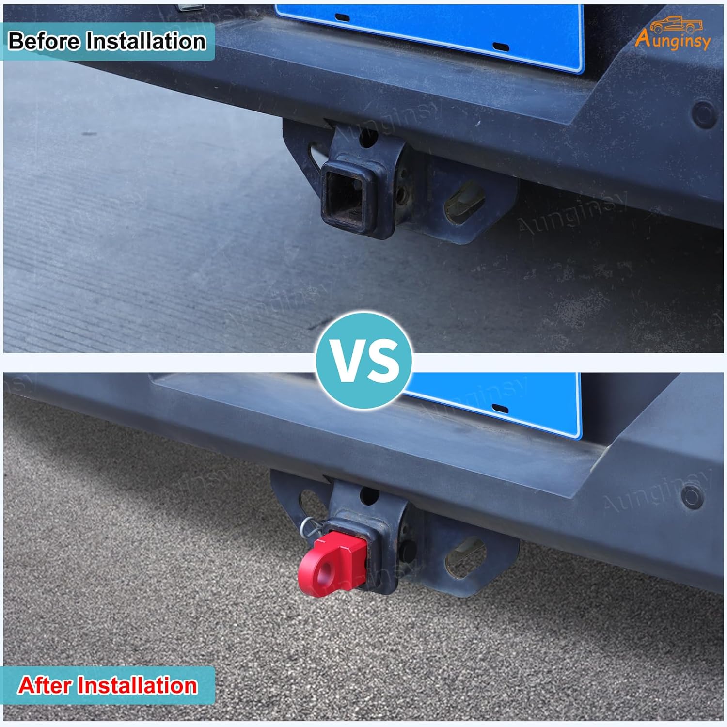 Aunginsy Tow Hitch Receiver Hook with Tightener Compatible with Toyota Tundra 2007-2021 Accessories, Car Shackle Mount Trailer Hitch Lock Pin Heavy Duty Solid Recovery Towing Kit for Trucks, Red