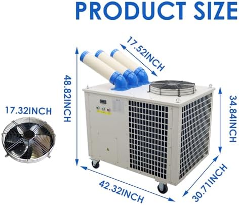 220V Commercial Portable Cooling Aircon 29,800 BTU Industrial Mobile Outdoor Spot Cooler Air Conditioner Three Columns 1550m³/h 3150W