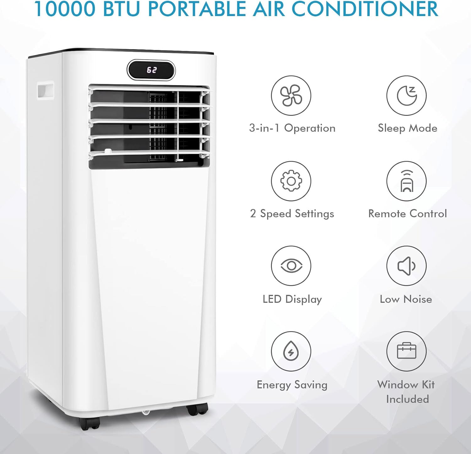 GOFLAME 10000BTU Portable Air Conditioner, 3-IN-1 Air Cooler & Dehumidifier with Remote Control, Sleep Mode, 2 Speeds and 24H Timer, Air Cooling Fan for Home & Office, White