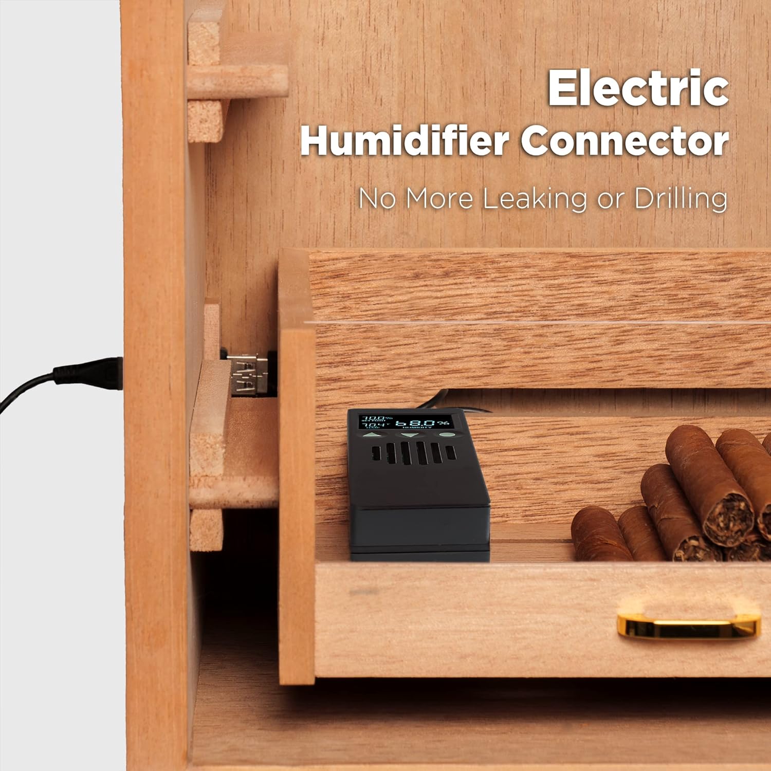 Woodronic Cigar Cabinet Humidor for 200-250 Cigars with Accessory Drawer, Crystal Humidifiers, USB Cables for Electric Humidifiers, Lock & Keys and Spanish Cedar Lining, Home & Commercial Display