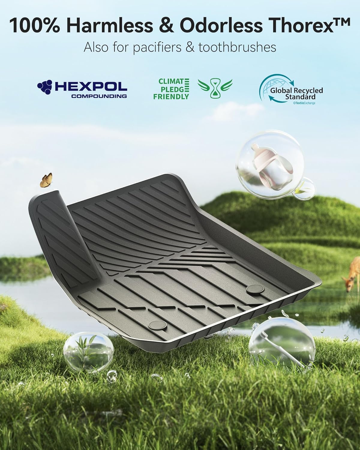 3W Floor Mats for Cadillac XT4 2019-2024 2025, Custom Fit TPE All Weather Car Accessories Cadillac Xt4 Floor Liner, 1st and 2nd Row Car Mats Black